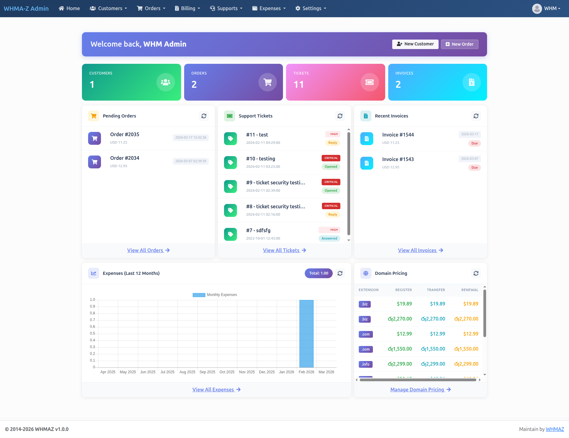 WHMAZ Admin Dashboard