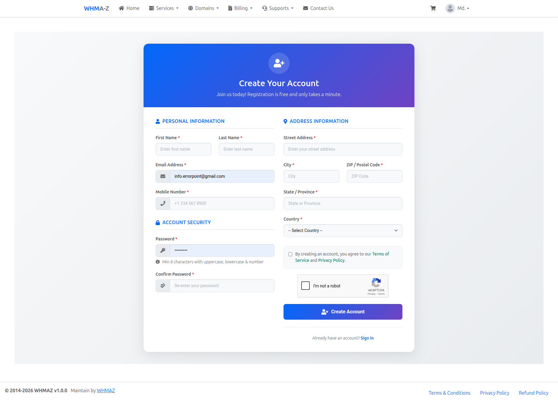 Customer Registration Form